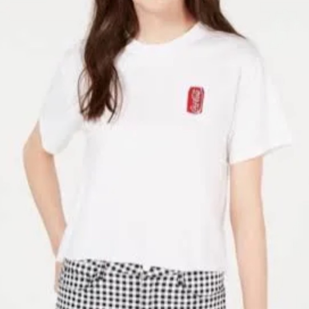 Mighty Fine Cropped Tee. CocaCola embroided patch can detail. Size S. NWT